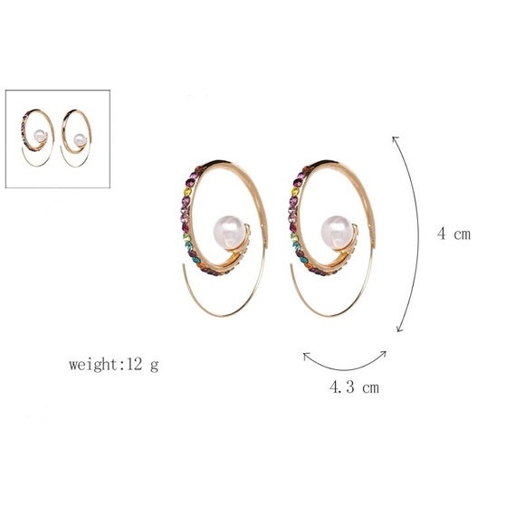 Bohemian Gold Pearl Hoop Earrings - Picture 3 of 3